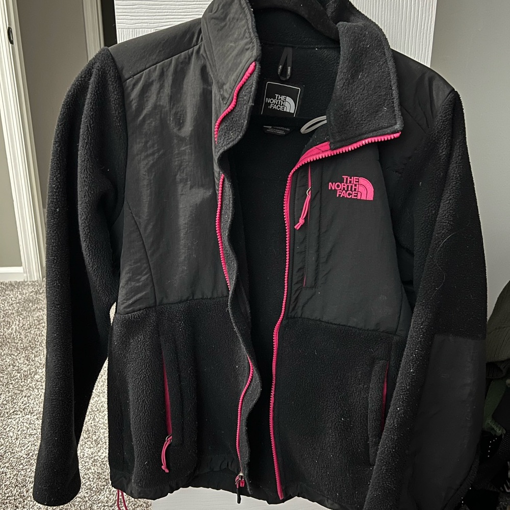 North Face Black Fleece Jacket with Pink Detailing